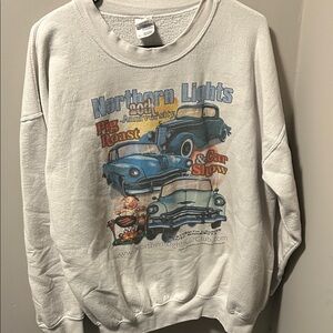 Gildan White Crewneck Sweater with Car Show Graphic